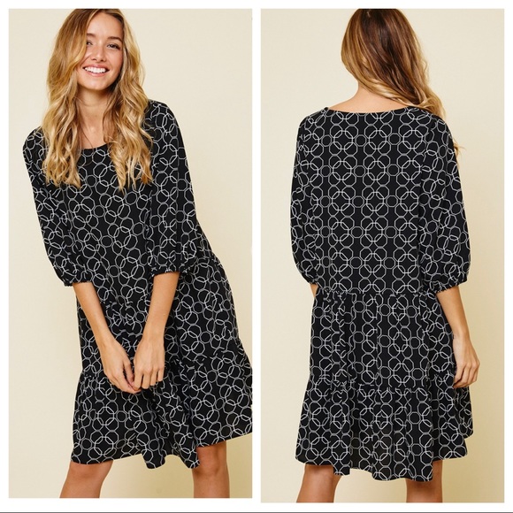 12 Fabulous Geo Print Quater Sleeves Printed Loose Fit Dress - Picture 4 of 5